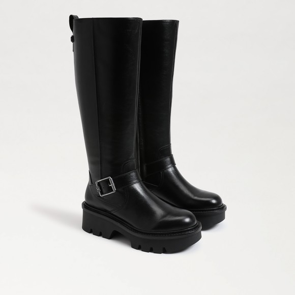 Sam Edelman Carter Wide Calf Motorcycle Boot Black Leather